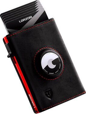 Minimalist Leather Wallet with AirTag Holder, RFID Blocking, Slim Card Case, ID